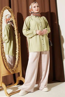 V Parçalı Taş Süslemeli Gömlek Çağla Yeşili - Gömlek