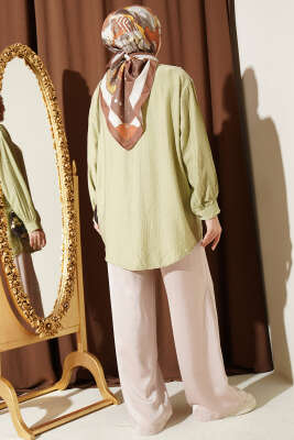 V Parçalı Taş Süslemeli Gömlek Çağla Yeşili - Gömlek