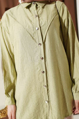 V Parçalı Taş Süslemeli Gömlek Çağla Yeşili - Gömlek