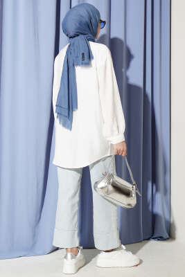 V Parçalı Taş Süslemeli Gömlek Ekru - Gömlek