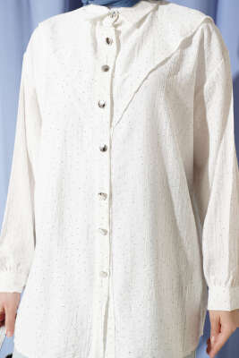 V Parçalı Taş Süslemeli Gömlek Ekru - Gömlek