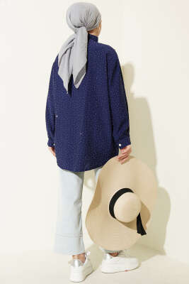 V Parçalı Taş Süslemeli Gömlek Lacivert - Gömlek