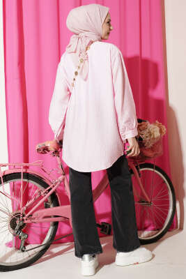 V Parçalı Taş Süslemeli Gömlek Pembe - Gömlek