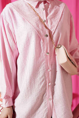 V Parçalı Taş Süslemeli Gömlek Pembe - Gömlek