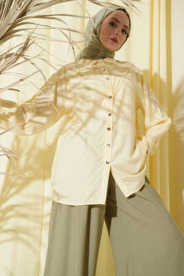 V Parçalı Taş Süslemeli Gömlek Sarı - NEVA MODA