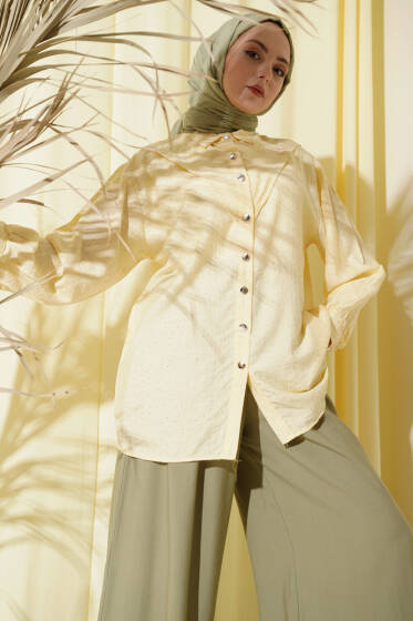 V Parçalı Taş Süslemeli Gömlek Sarı - Gömlek