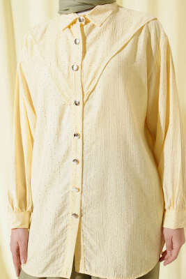 V Parçalı Taş Süslemeli Gömlek Sarı - Gömlek