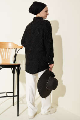 V Parçalı Taş Süslemeli Gömlek Siyah - Gömlek