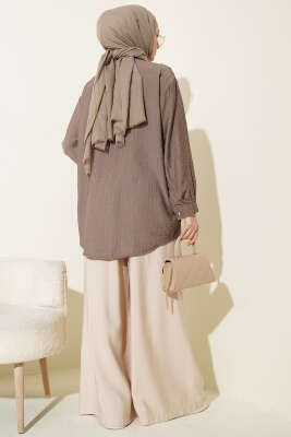 V Parçalı Taş Süslemeli Gömlek Vizon - Gömlek