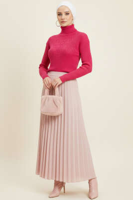 V Puantiye Kabartma Triko Kazak Pembe - Yılın Fırsatı