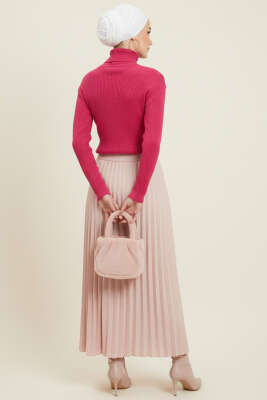 V Puantiye Kabartma Triko Kazak Pembe - Yılın Fırsatı