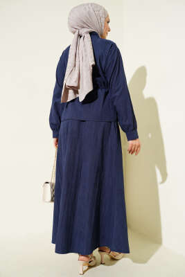 V Taş Süslemeli Tensel Etekli Takım Lacivert - İkili Takım