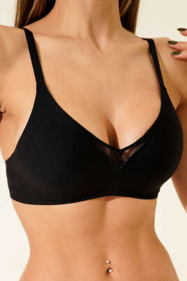 V Transparan Sıfır His Ziro Gram Sütyen Siyah - Toparlayıcı Sütyen / Minimizer Sütyen