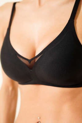 V Transparan Sıfır His Ziro Gram Sütyen Siyah - Toparlayıcı Sütyen / Minimizer Sütyen