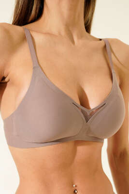 V Transparan Sıfır His Ziro Gram Sütyen Vizon - Toparlayıcı Sütyen / Minimizer Sütyen