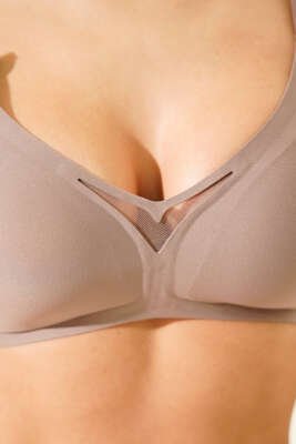 V Transparan Sıfır His Ziro Gram Sütyen Vizon - Toparlayıcı Sütyen / Minimizer Sütyen