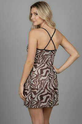 V Yaka Askılı Gecelik Desen - Fantezi İç Giyim