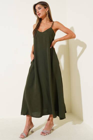 V Yaka Ayrobin Elbise Haki - Kadın Giyim Modelleri