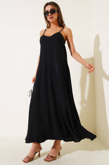 V Yaka Ayrobin Elbise Siyah - Kadın Giyim Modelleri