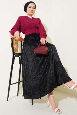 V Yaka Bağlamalı Kısa Gömlek Bordo - 300-500 TL Ürünler
