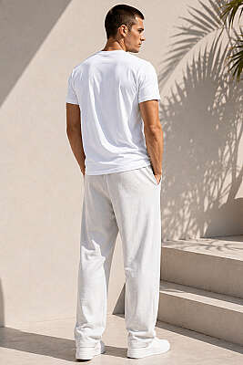 V Yaka Basic Erkek T-shirt Beyaz - Erkek T-shirt