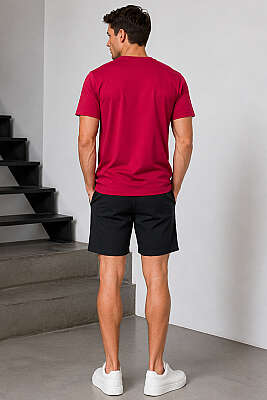 V Yaka Basic Erkek T-shirt Bordo - Erkek T-shirt