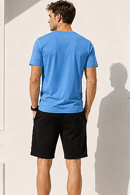 V Yaka Basic Erkek T-shirt İndigo - Erkek T-shirt