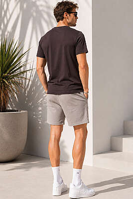 V Yaka Basic Erkek T-shirt Kahve - Erkek T-shirt
