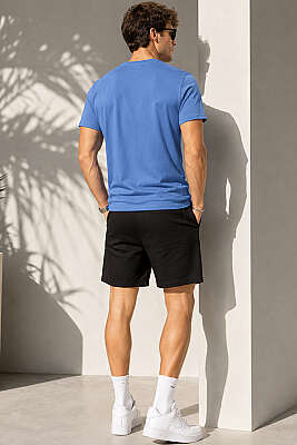 V Yaka Basic Erkek T-shirt Mavi - Erkek T-shirt