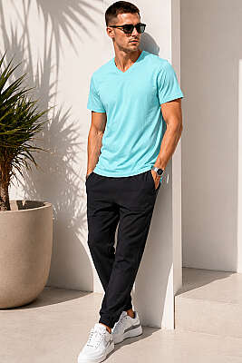 V Yaka Basic Erkek T-shirt Mint - Erkek T-shirt