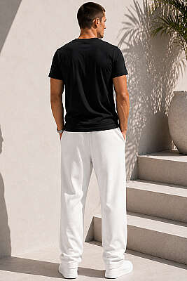 V Yaka Basic Erkek T-shirt Siyah - Erkek T-shirt