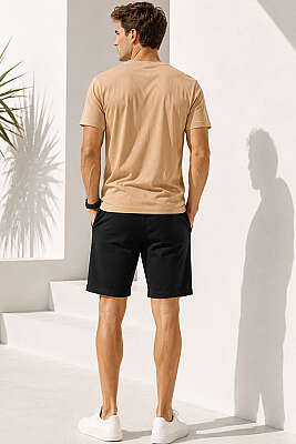 V Yaka Basic Erkek T-shirt Taba - Erkek T-shirt