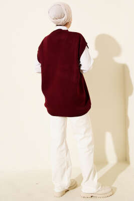 V Yaka Basic Triko Süveter Bordo - Triko