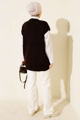 V Yaka Basic Triko Süveter Kahve - Triko