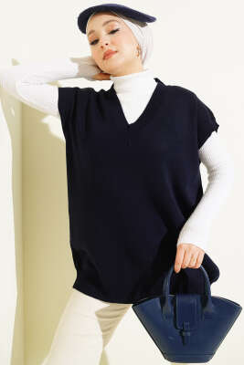 V Yaka Basic Triko Süveter Lacivert - VANİZA TRİKO