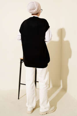 V Yaka Basic Triko Süveter Siyah - Triko