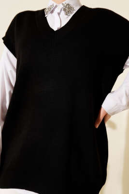 V Yaka Basic Triko Süveter Siyah - Triko