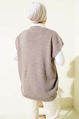 V Yaka Basic Triko Süveter Vizon - Triko