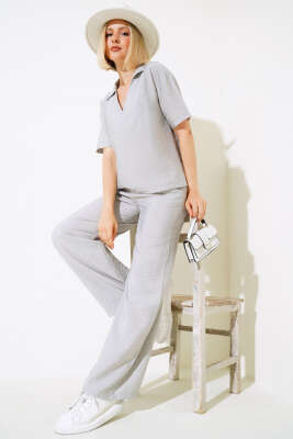 V Yaka Bluz İkili Takım Gri - LUSTRİN