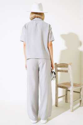 V Yaka Bluz İkili Takım Gri - Kadın Giyim Modelleri