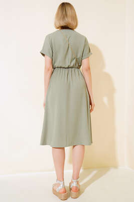 V Yaka Bürümcüklü Elbise Çağla Yeşili - Kadın Giyim Modelleri