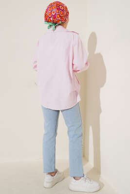 V Yaka Cepli Tunik Pembe - Tunik