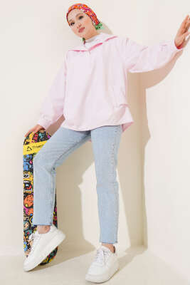 V Yaka Cepli Tunik Pembe - Tunik