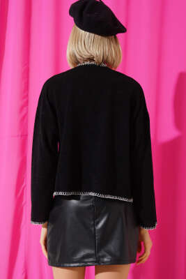 V Yaka Çoban Dikiş Bluz Siyah - Kadın Giyim Modelleri