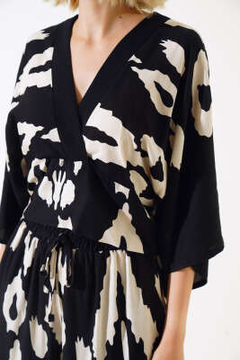 V Yaka Desenli Salaş Crop İkili Takım - Kadın Giyim Modelleri