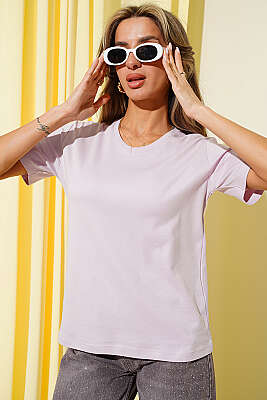 V Yaka Detaylı Basic T-shirt Lila - Kadın Spor T-shirt