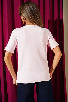 V Yaka Detaylı Basic T-shirt Pembe - Kadın Spor T-shirt