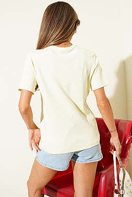 V Yaka Detaylı Basic T-shirt Sarı - Kadın Spor T-shirt