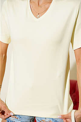 V Yaka Detaylı Basic T-shirt Sarı - Kadın Spor T-shirt