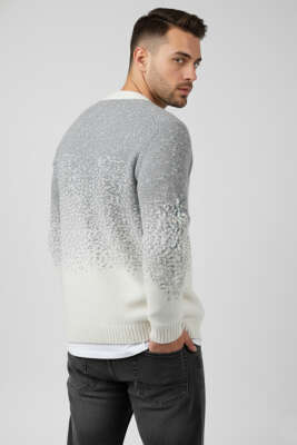 V Yaka Düğmeli Erkek Triko Hırka Kemik - Erkek Hırka